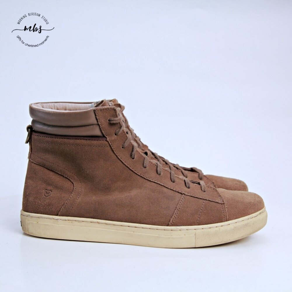 Andrew Marc Remsen Leather High Top Sneakers Tan Men 13‎